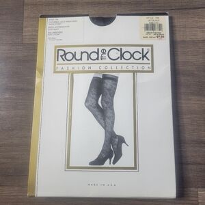 Vtg Round The Clock Nylon Thigh High Black Style 756 Size C/D Made In USA